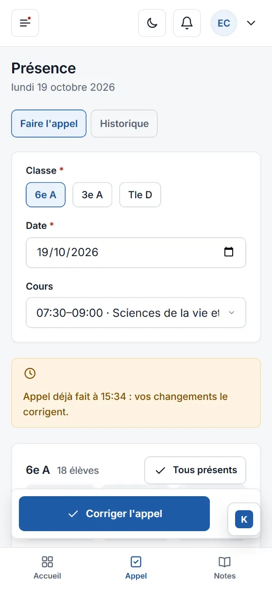 Appel d'une classe sur téléphone dans Boyekoli